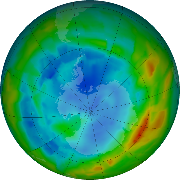 Antarctic ozone map for 15 August 2012